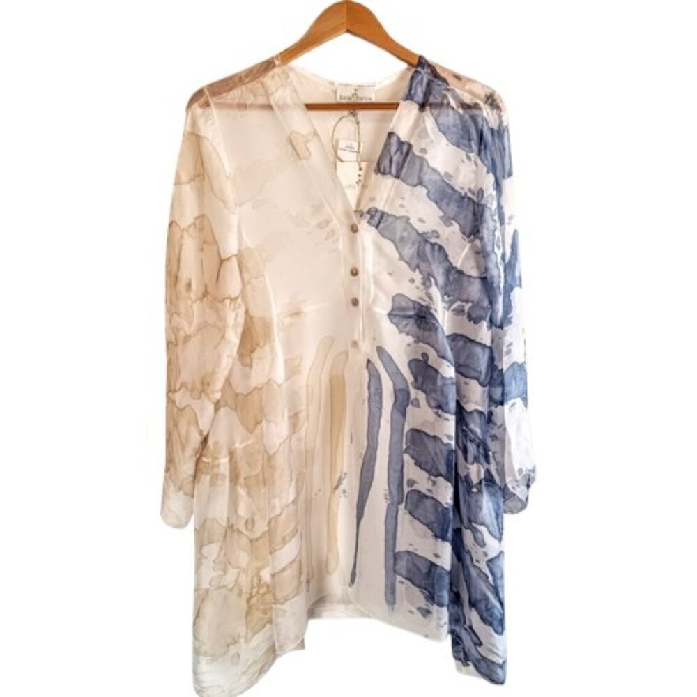Belle France Blue Grotto Silk Sheer Tunic Top NWT